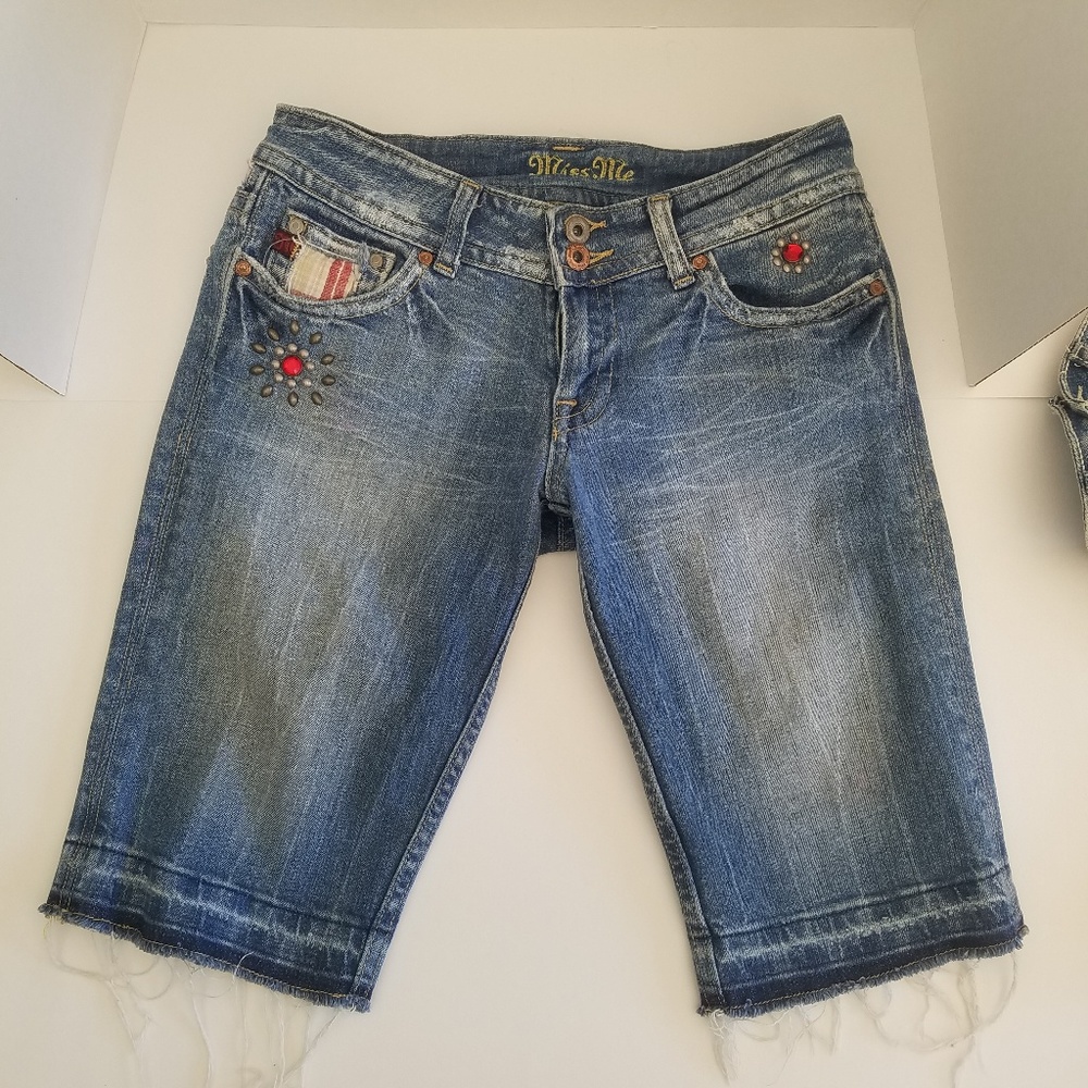 MissMe Bermuda Red Plaid Denim Shorts Size 27